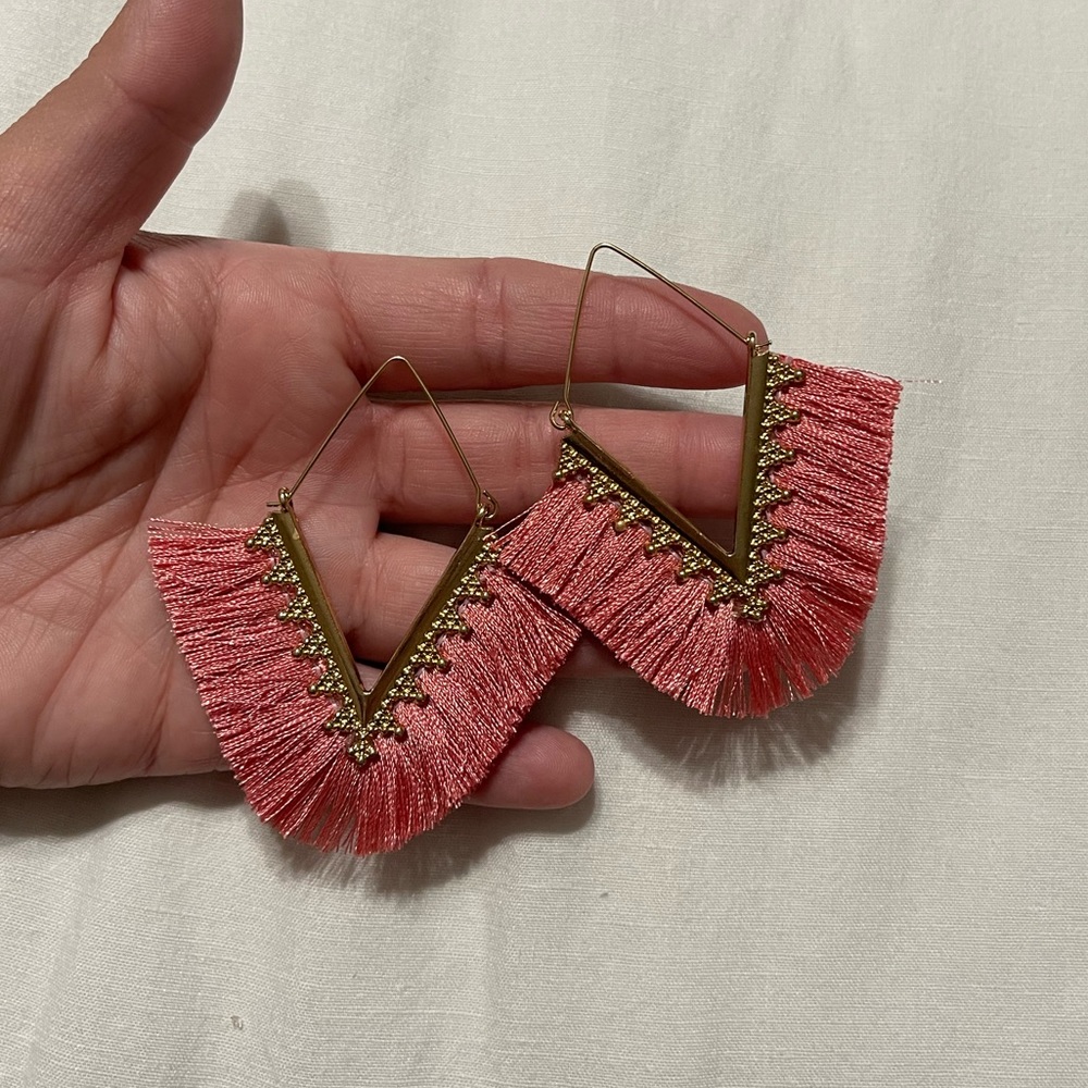 Pink and gold fringe earrings